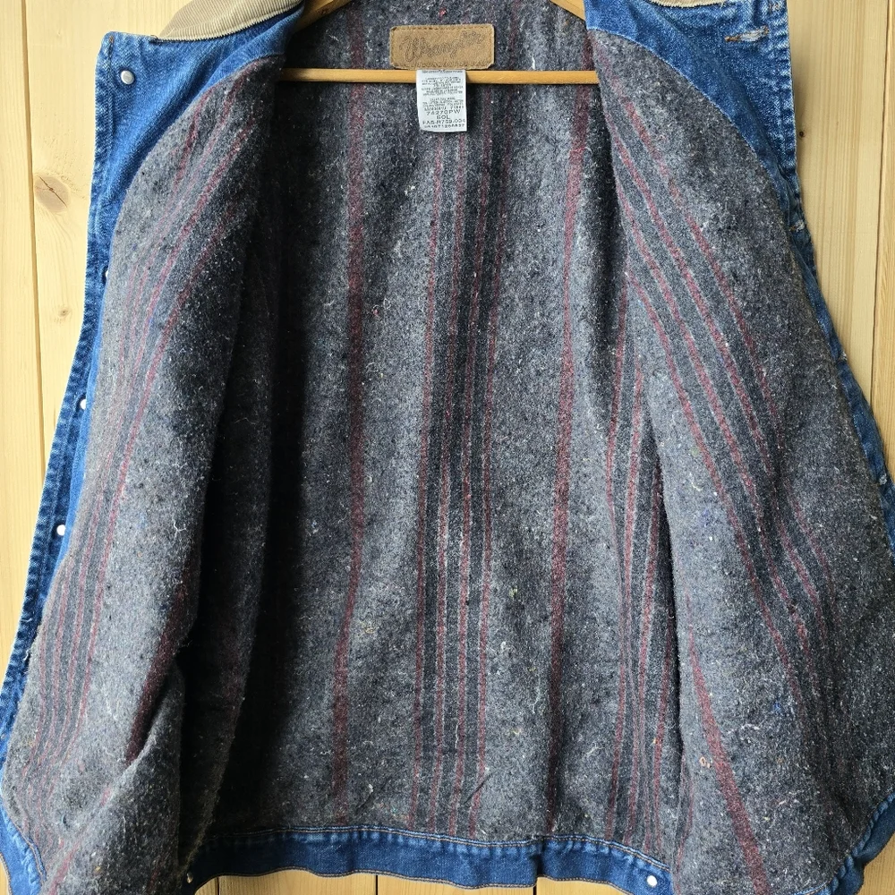 Wrangler Blanket Lined Corduroy Collar Denim Jacket Blue Mens 50L - Picture 11 of 11